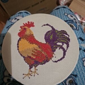Colorful Rooster Cross Stitch Art